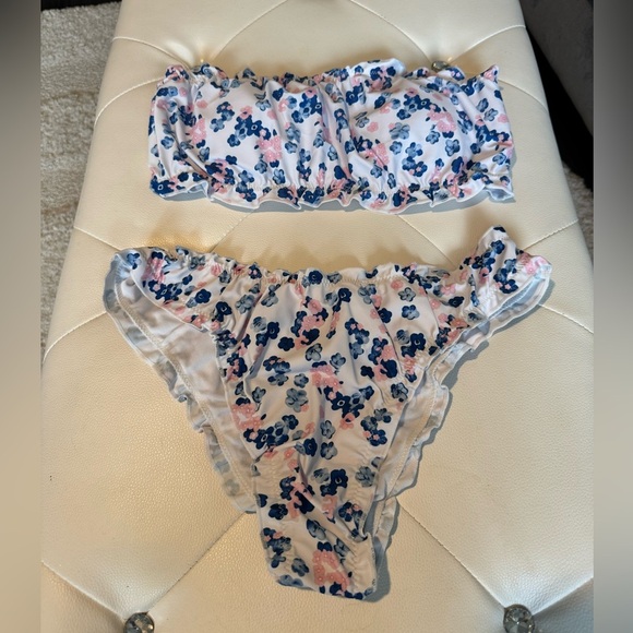 White Pink Blue Floral Bandeau Tube top Strapless Bikini Size Medium NWT New - Picture 6 of 13